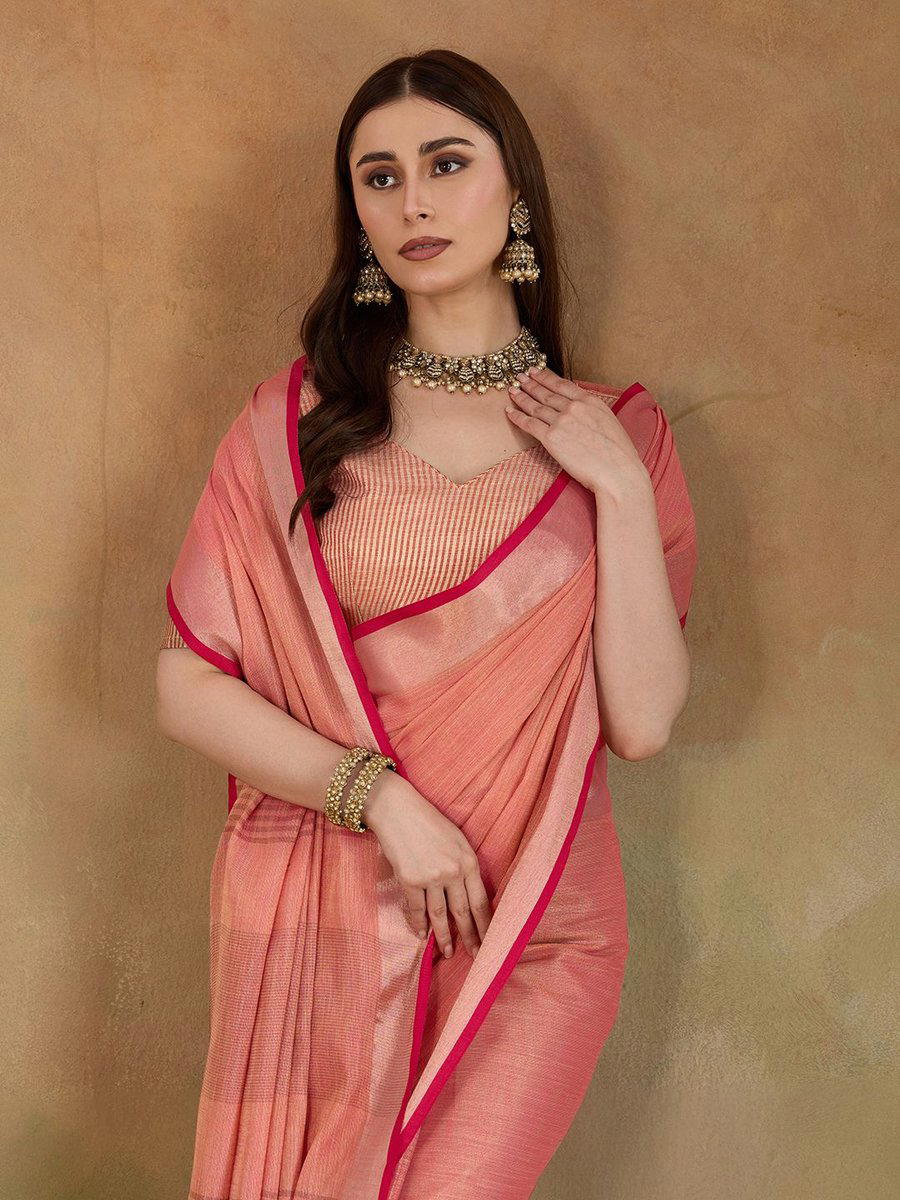 BFM Woven Bollywood Tissue Saree (Pink) 1