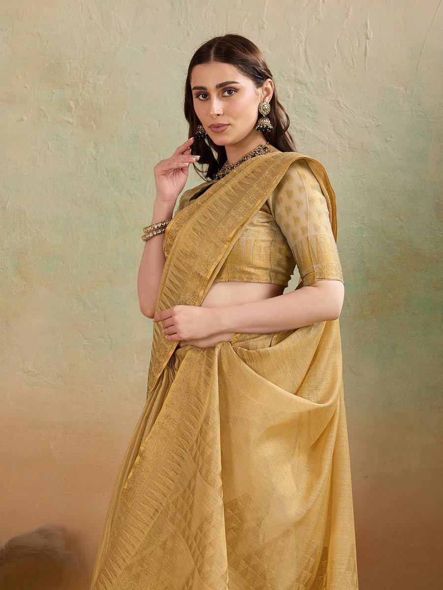 BFM Woven Bollywood Tissue Saree (Gold) 1