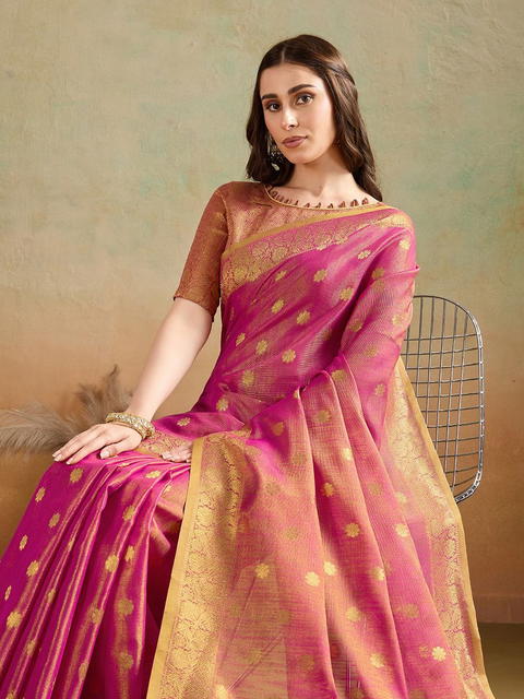 BFM Rani Tissue Woven Butti Banarasi Saree For Women