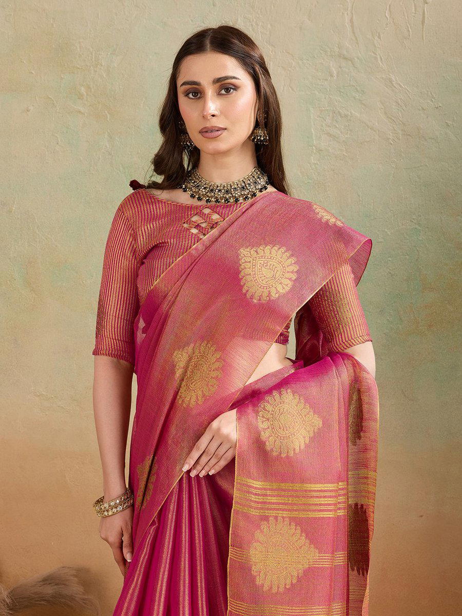 BFM Rani Tissue Woven Mango Butta Embellished Saree For Women 1