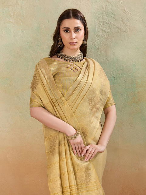 BFM Gold Tissue Woven Mango Butta Embellished Saree For Women