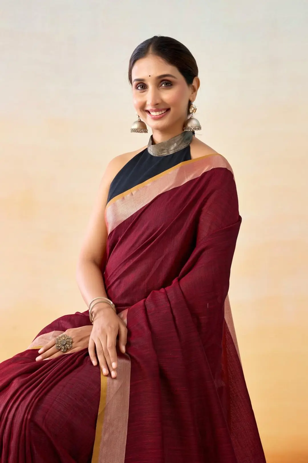 BFM Blue Linen Handloom Saree  Soft Lightweight Summer Daily & Festive Comfort Wear Saree for Women 1