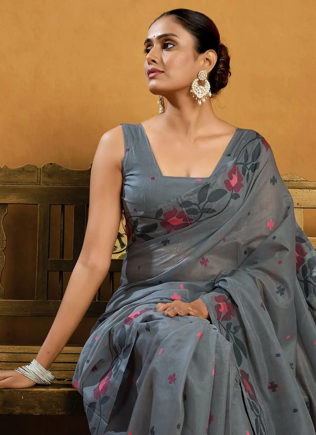 BFM Beige Cotton Blend Jamdani Saree with Solid Border  Soft Lightweight  Saree for Women 1