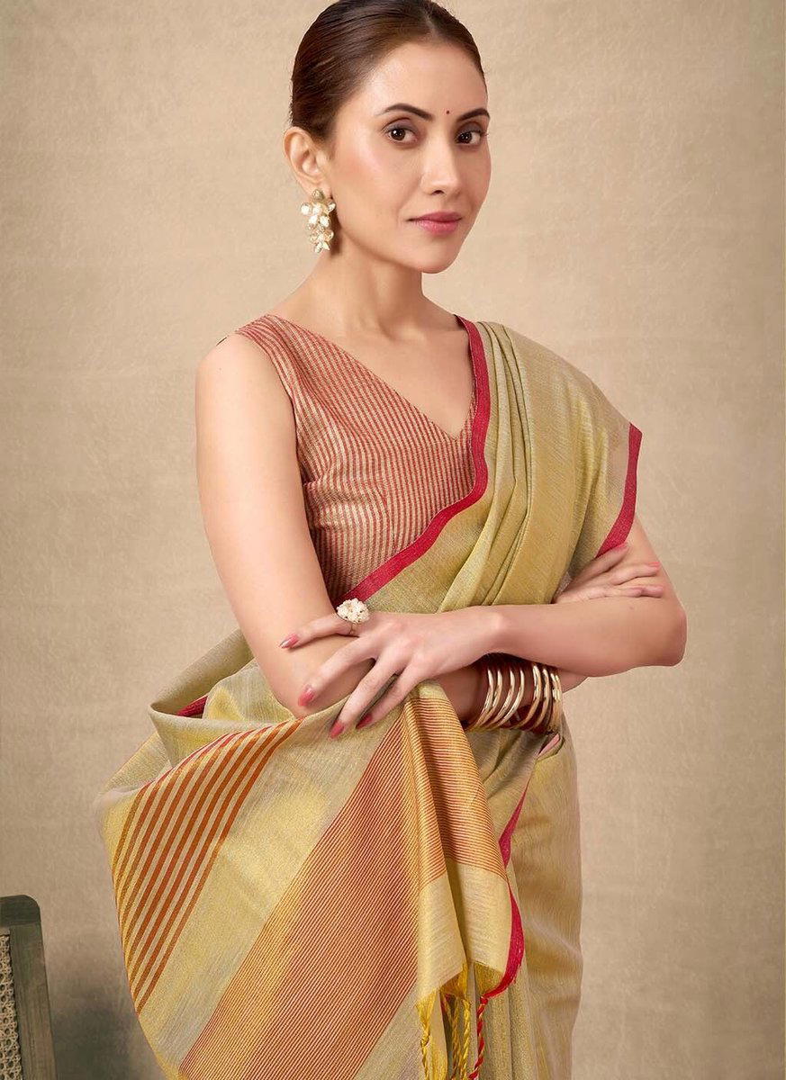 BFM Womens Tissue Saree Gold Self Design Woven Designer Saree for Women 1