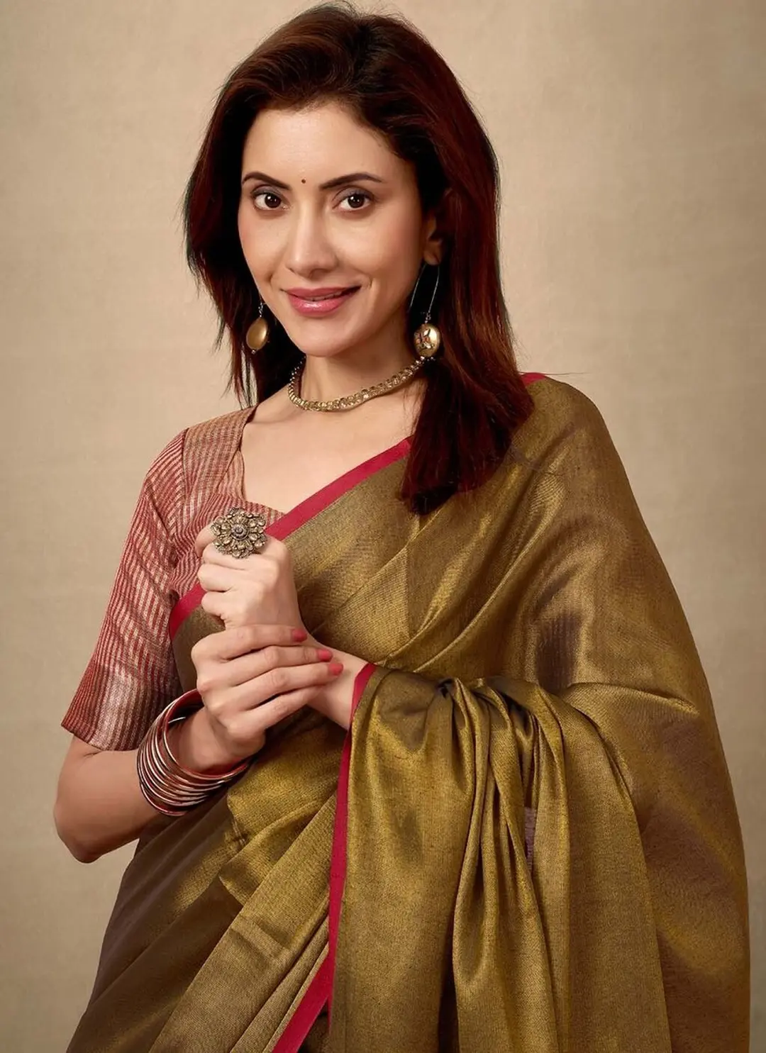 BFM Womens Tissue Saree Gold  Self Design Woven Designer Saree for Women 1