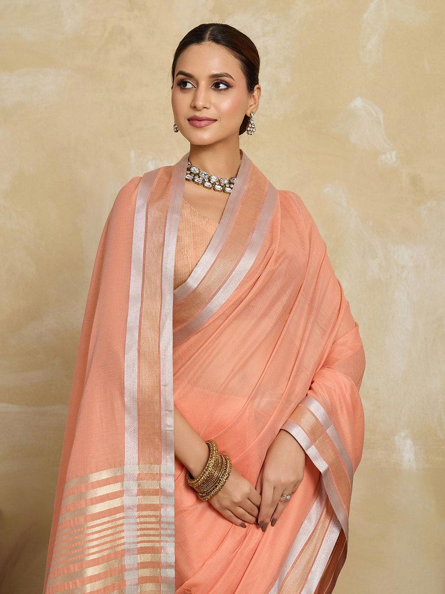 BFM Cream Linen Self Design Saree with Self Design Border  Soft Lightweight  Saree for Women 1