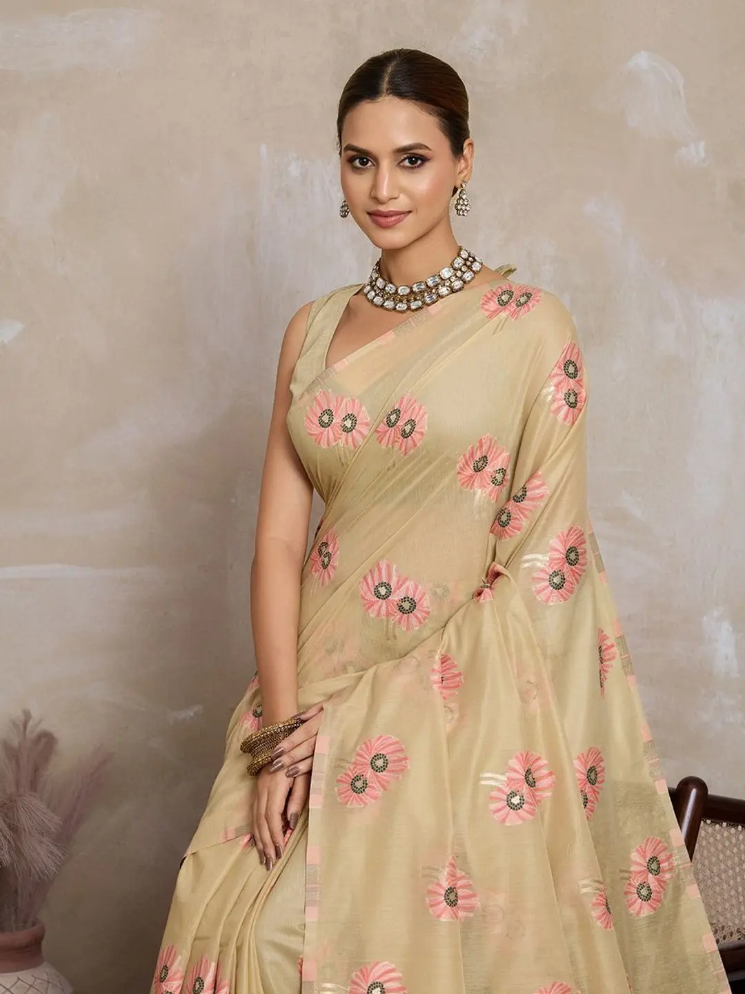 BFM Gold Sea Green Cotton Blend Floral Print Saree with Solid Border  Soft Lightweight  Saree for Women 1