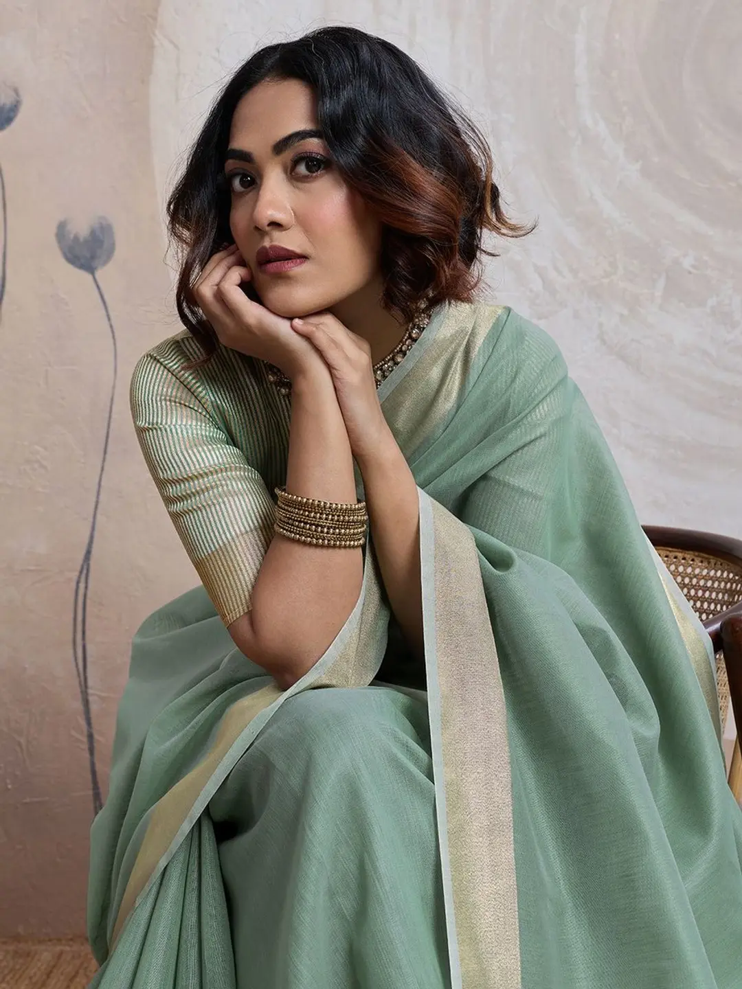 BFM Brown Linen Woven Design Solid Plain Zari Saree For Women 1