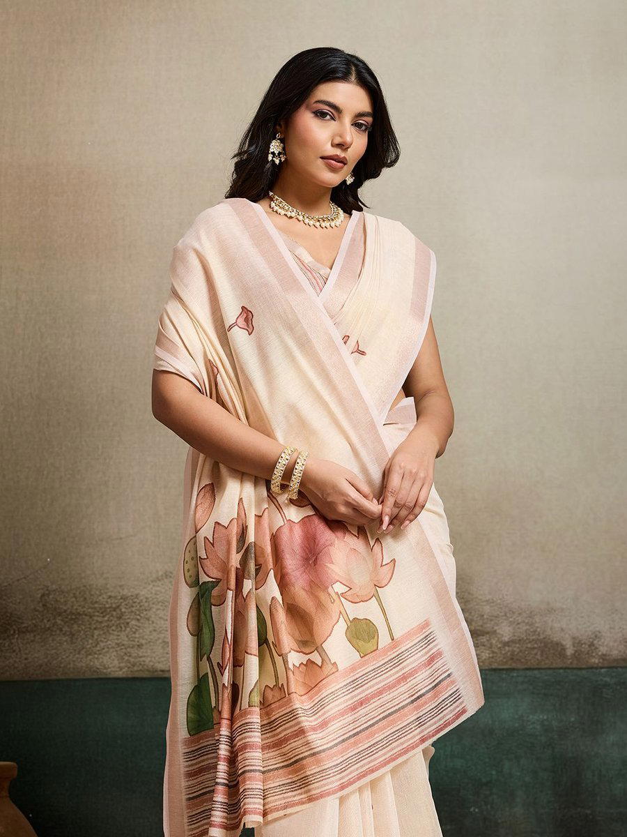 BFM Brown Tissue Floral Ethnic Motifs Saree For Women 1