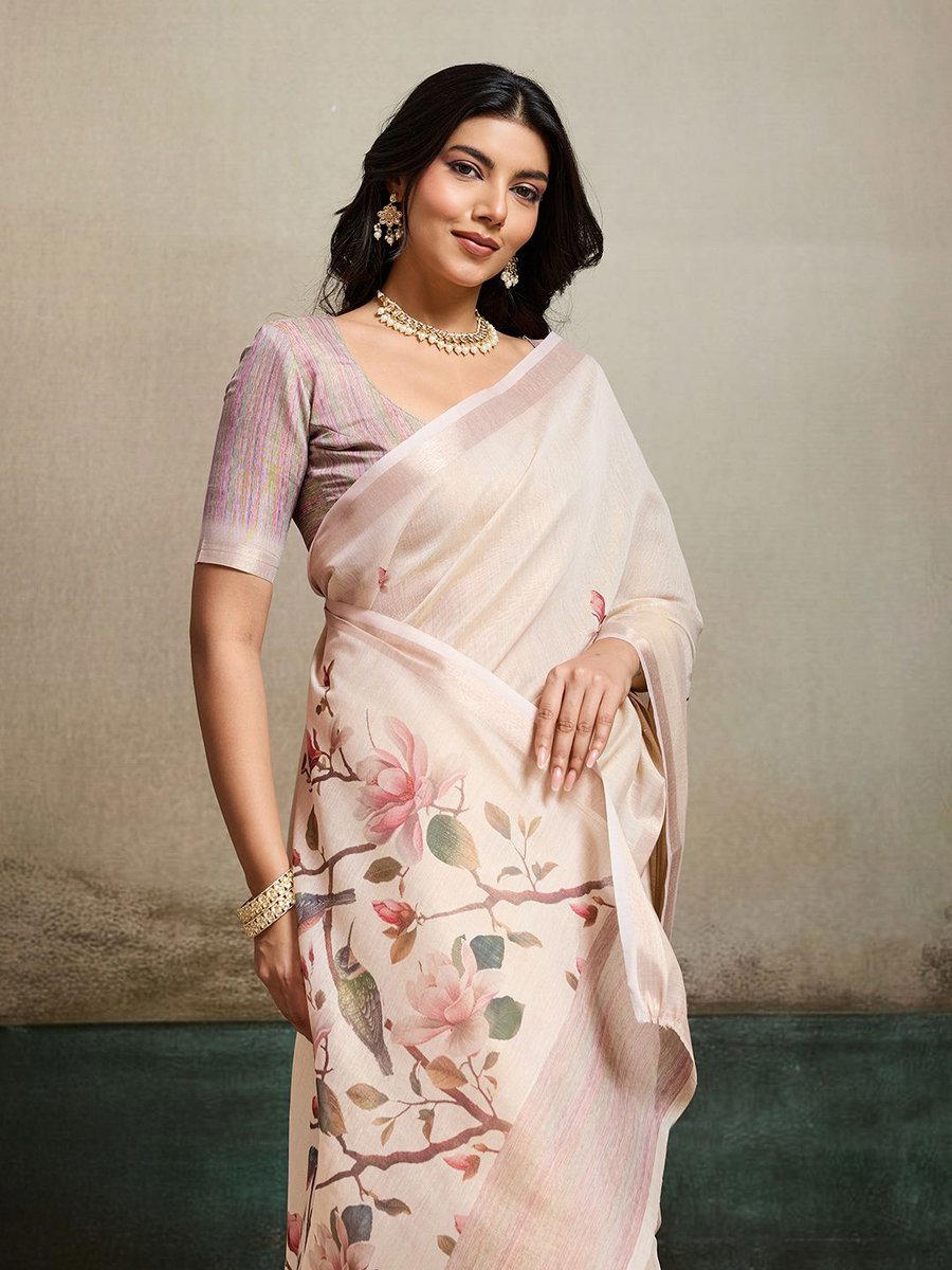 BFM Brown Tissue Floral Ethnic Motifs Saree For Women 1