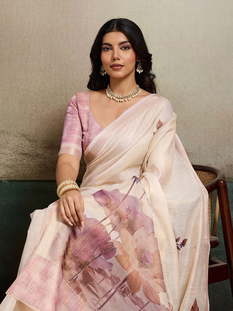 BFM Brown Tissue Floral Ethnic Motifs Saree For Women 1