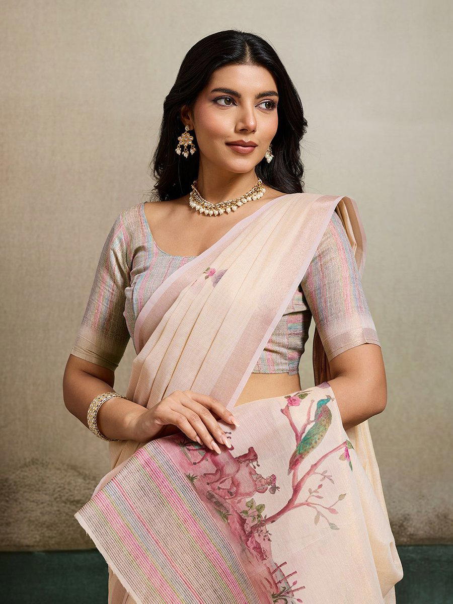 BFM Brown Tissue Floral Ethnic Motifs Saree For Women 1