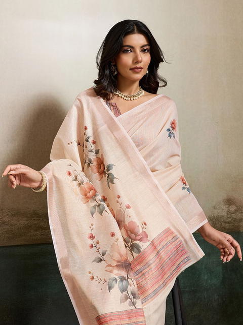 BFM Brown Tissue Floral Ethnic Motifs Saree For Women