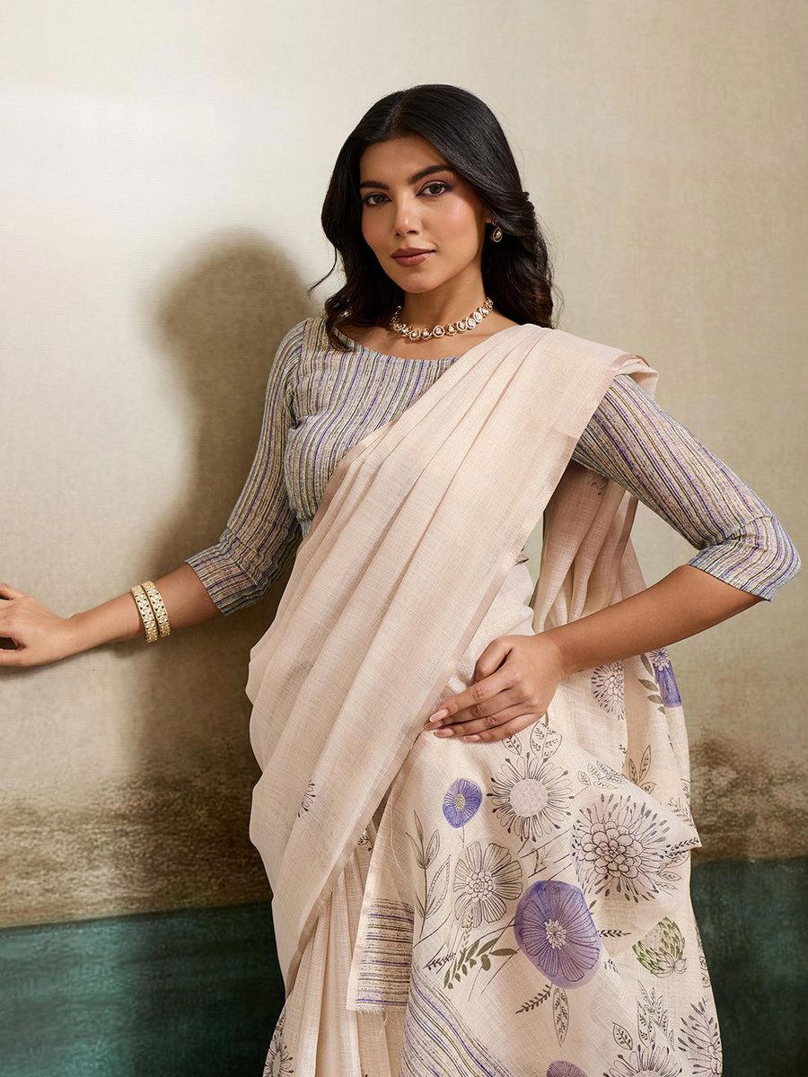 BFM Gajari Linen Floral Ethnic Motifs Saree For Women 1