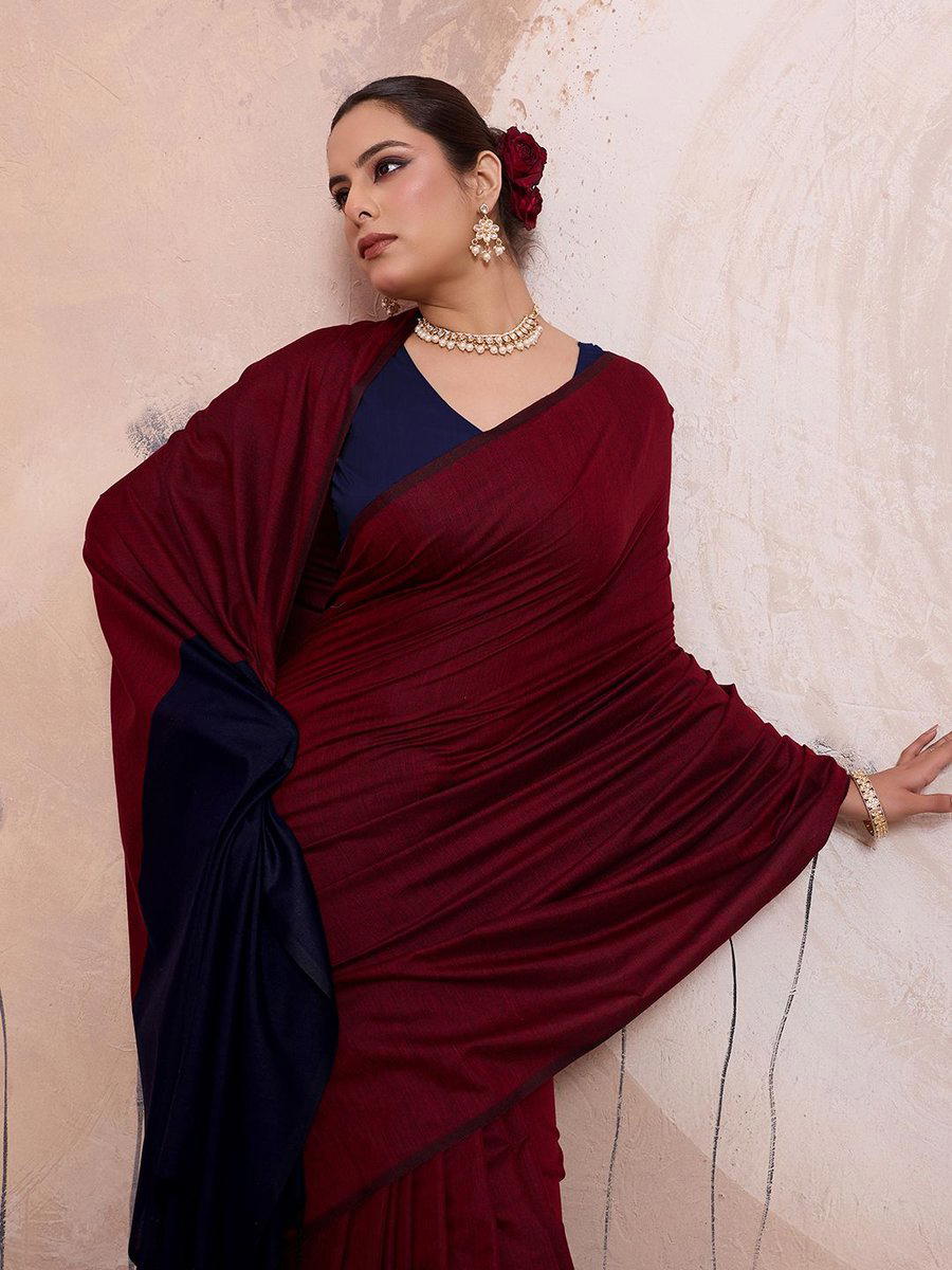 BFM Solid/Plain Daily Wear Handloom Mulmul Saree 1