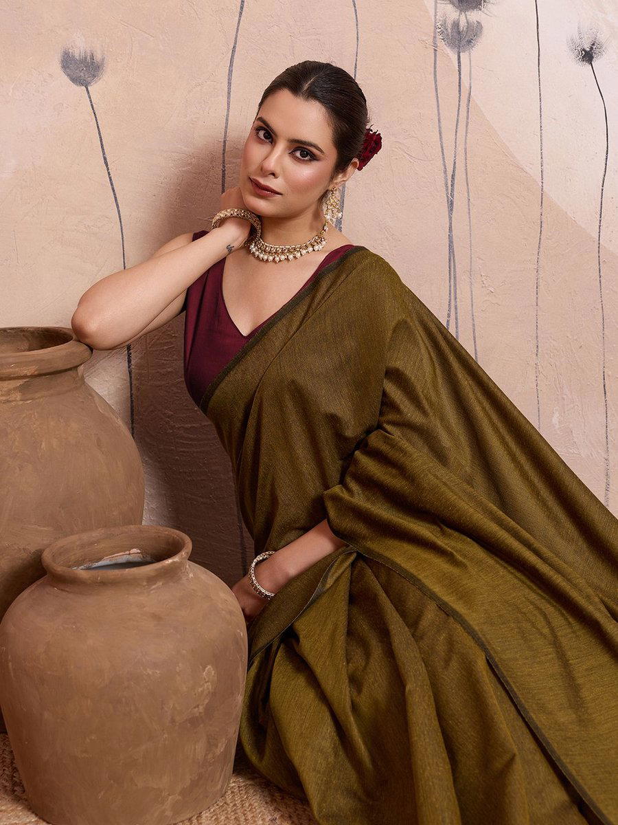 BFM Solid/Plain Daily Wear Handloom Mulmul Saree 1