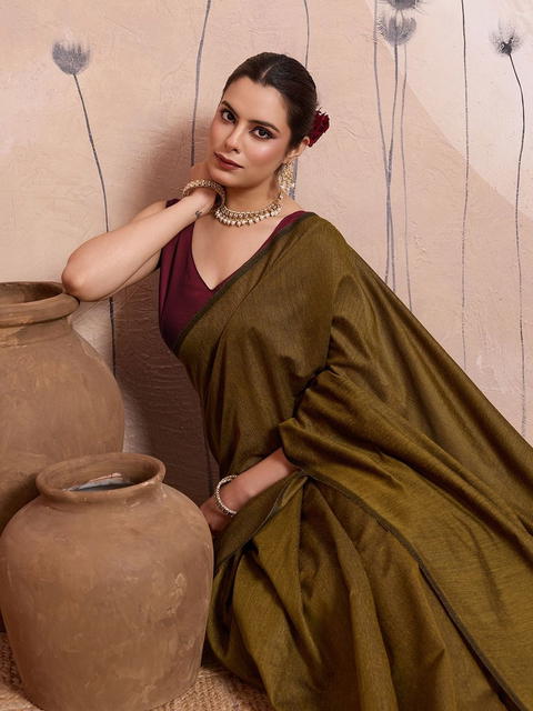 BFM Solid/Plain Daily Wear Handloom Mulmul Saree
