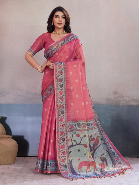 BFM Coral Printed Heavy Tissue Designer Saree For Women with Artistic Border & Pallu