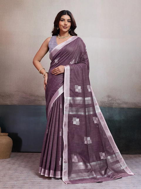 BFM Olive Linen Jacquard Saree For Women with Soft Texture and Rich Finish