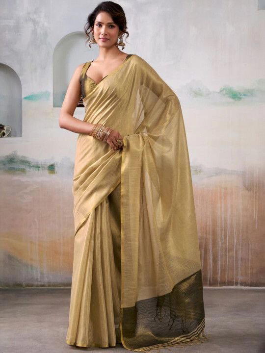 BFM Gold tissue Traditional Saree For Women with Solid design 1