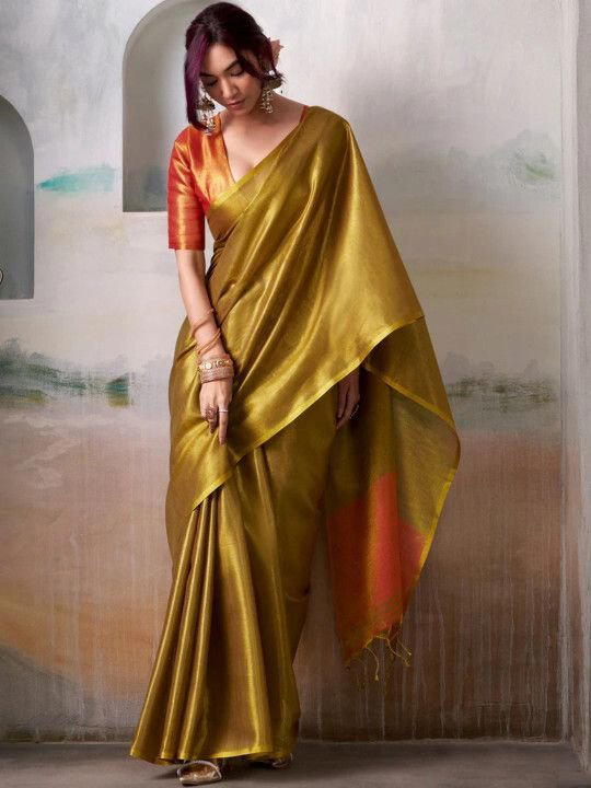BFM Gold tissue Traditional Saree For Women with Solid design 1