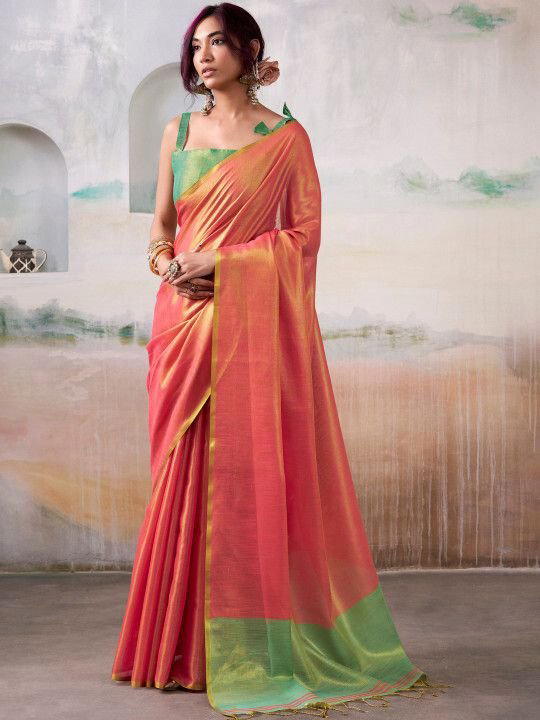 BFM Gold tissue Traditional Saree For Women with Solid design 1