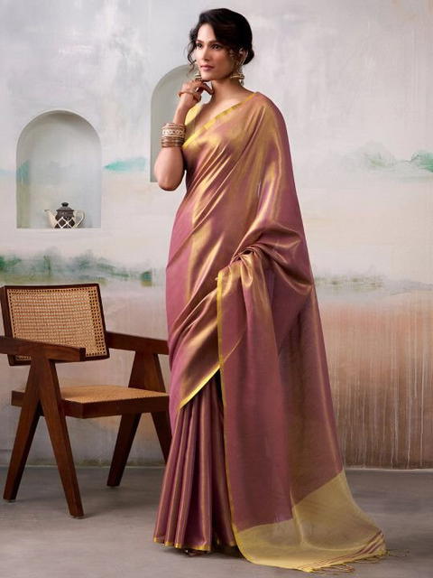 BFM Gold tissue Traditional Saree For Women with Solid design