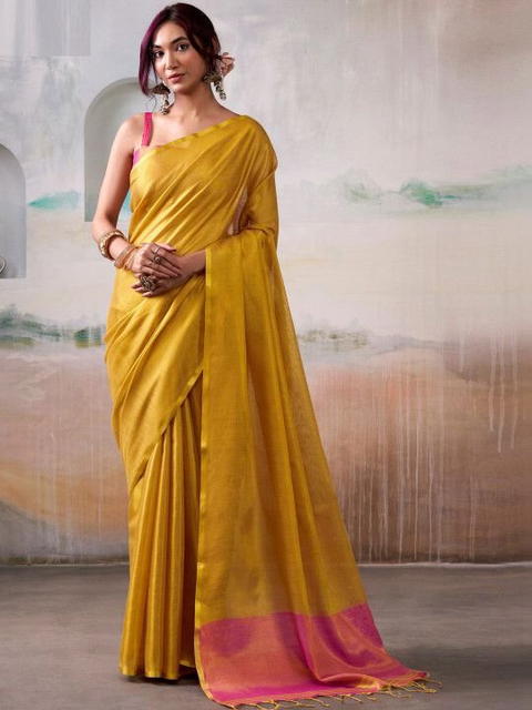BFM Gold tissue Traditional Saree For Women with Solid design