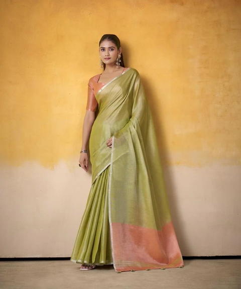 BFM Brown tissue Traditional Saree For Women with Solid design