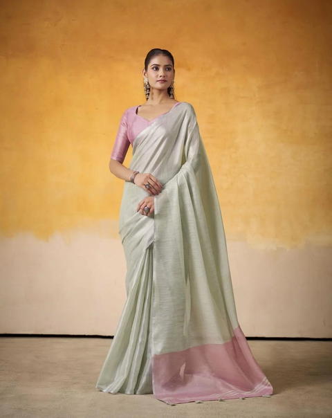BFM Brown tissue Traditional Saree For Women with Solid design