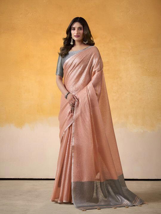 BFM Brown tissue Traditional Saree For Women with Solid design 1