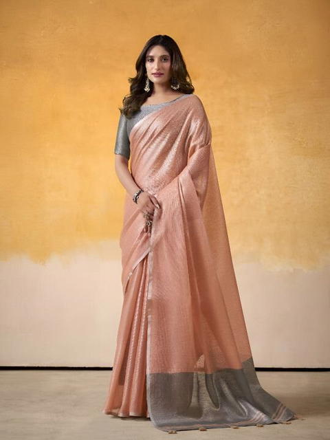 BFM Brown tissue Traditional Saree For Women with Solid design