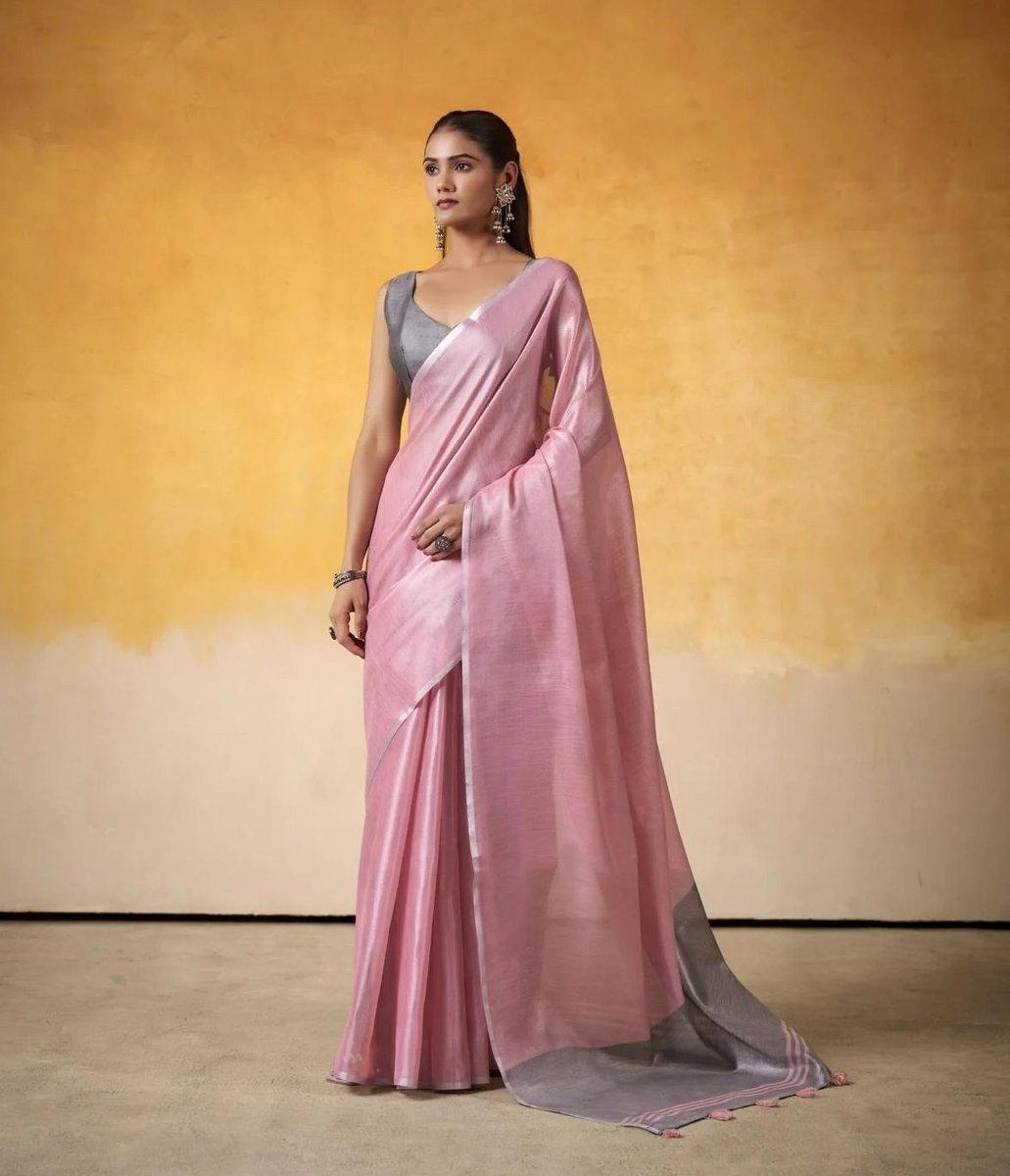 BFM Brown tissue Traditional Saree For Women with Solid design 1