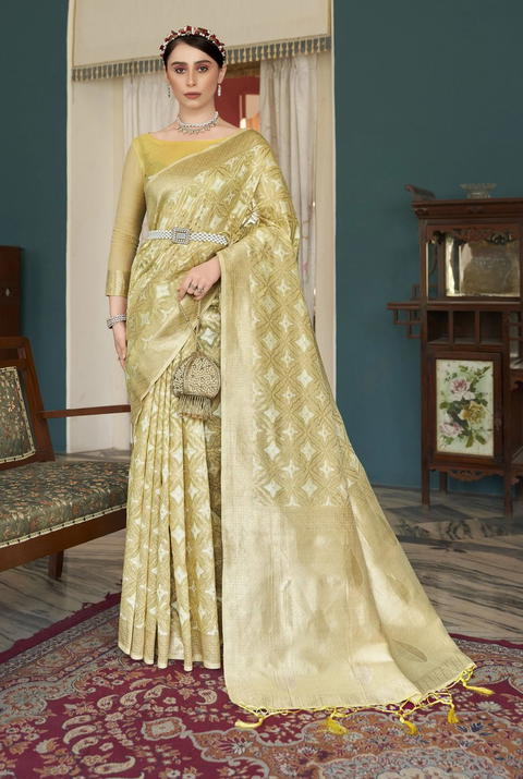 BFM Woven, Embroidered, Embellished Bollywood Cotton Blend Saree