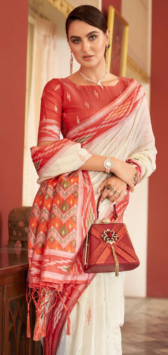 BFM Woven, Embroidered Bollywood Cotton Blend Saree 1
