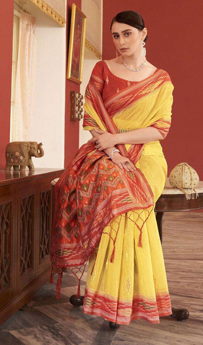 BFM Woven, Embroidered Bollywood Cotton Blend Saree 1