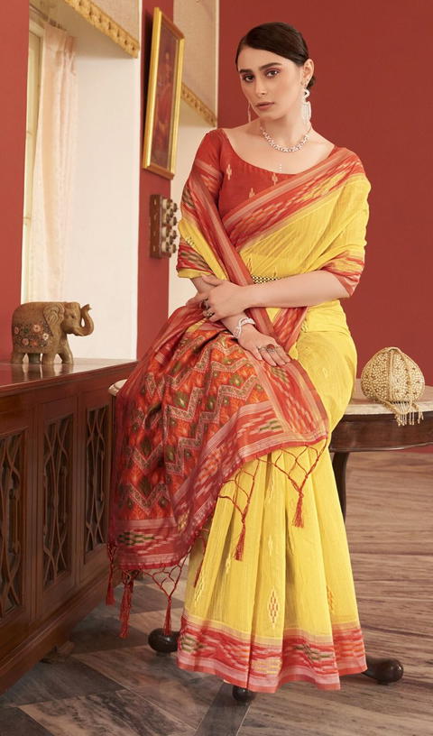 BFM Woven, Embroidered Bollywood Cotton Blend Saree