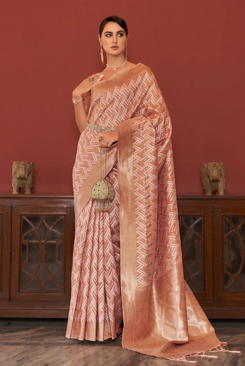 BFM Woven Bollywood Cotton Blend Saree (Pink) 1