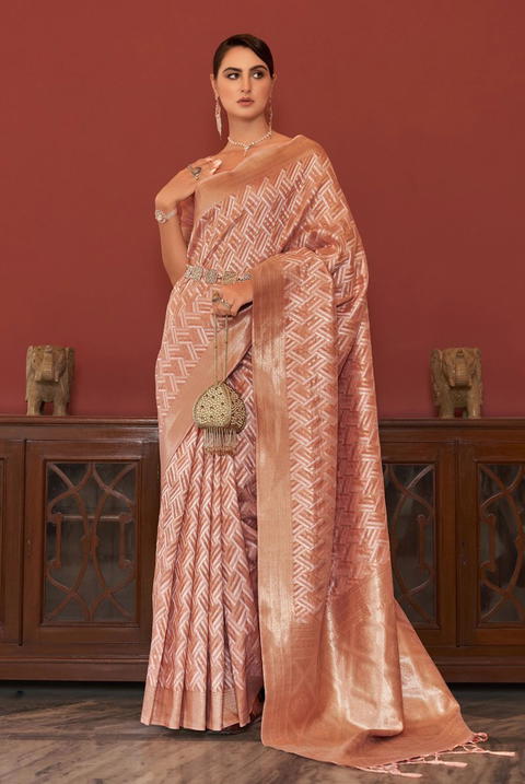 BFM Woven Bollywood Cotton Blend Saree (Pink)