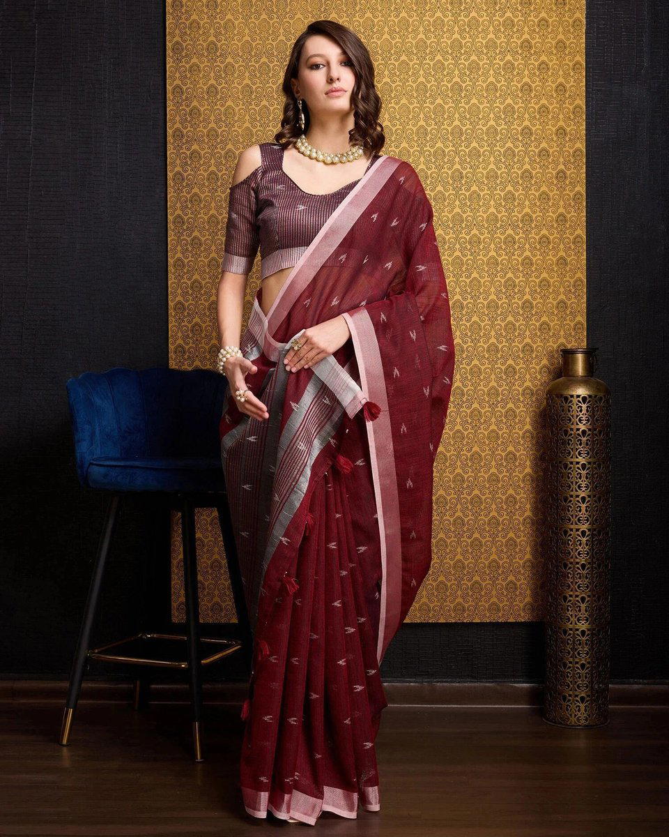 BFM Geometric Print, Woven Bollywood Linen Sarees Saree 1