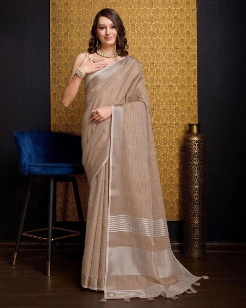 BFM Solid/Plain, Woven Bollywood Linen Sarees Saree