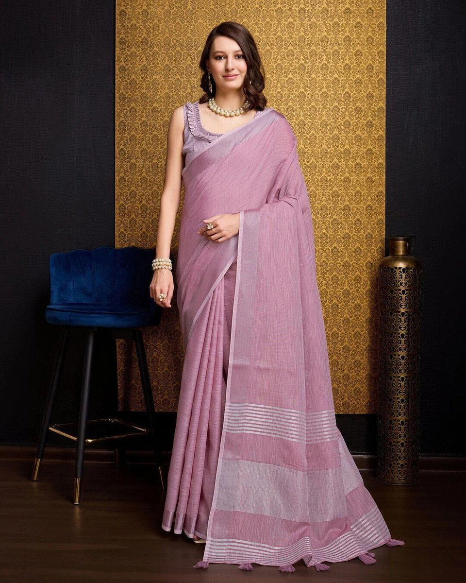 BFM Solid/Plain, Woven Bollywood Linen Sarees Saree 1