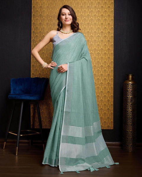 BFM Solid/Plain, Woven Bollywood Linen Sarees Saree