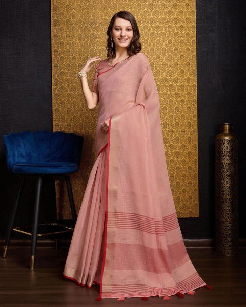 BFM Solid/Plain, Woven Bollywood Linen Sarees Saree