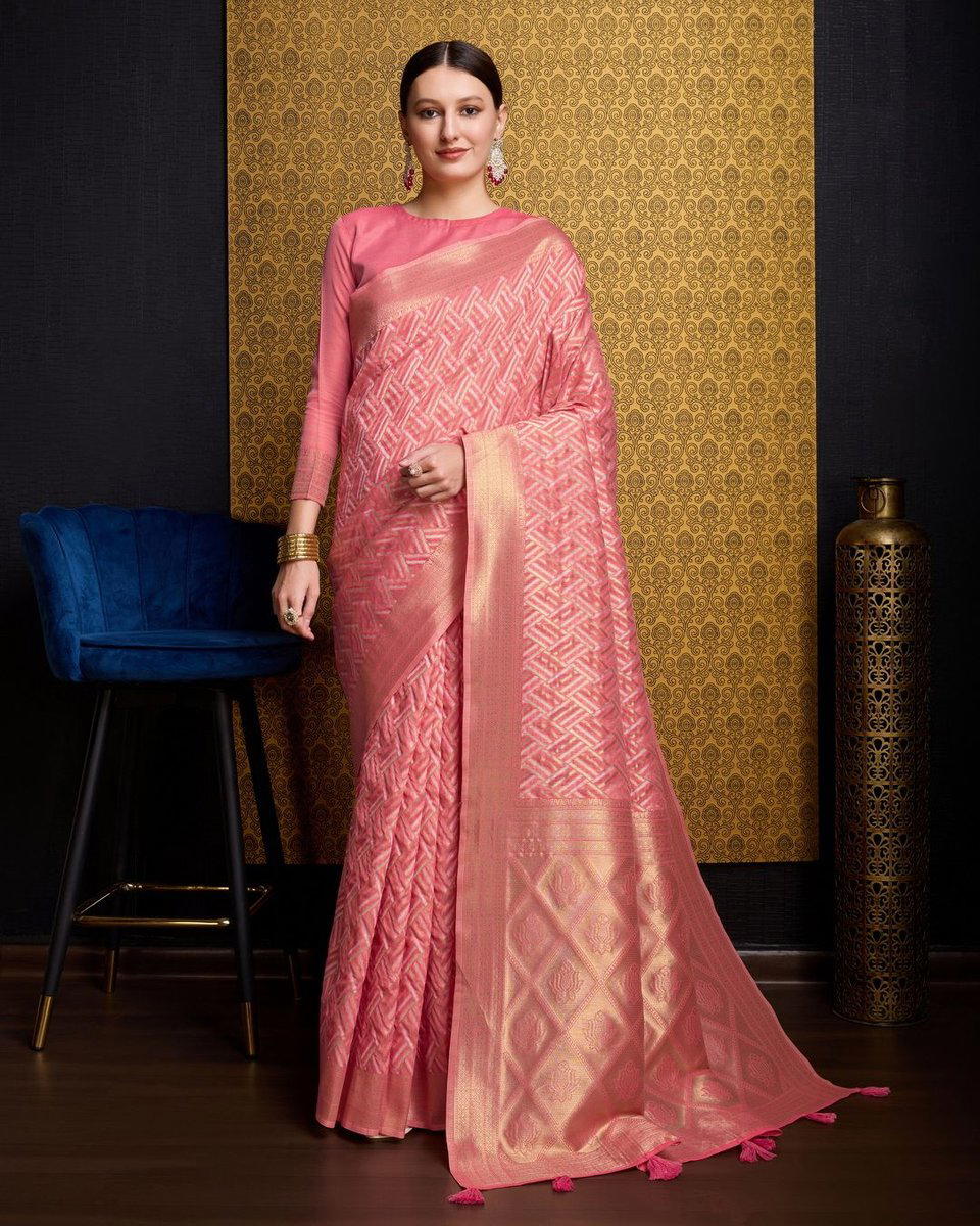 BFM Self Design Bollywood Linen Sarees Saree (Pink) 1
