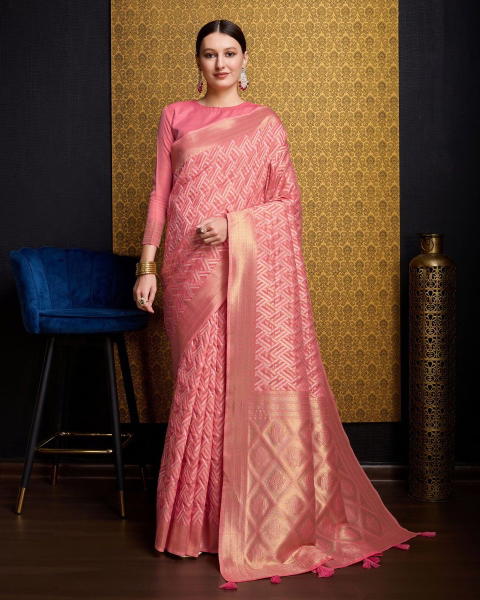 BFM Self Design Bollywood Linen Sarees Saree (Pink)