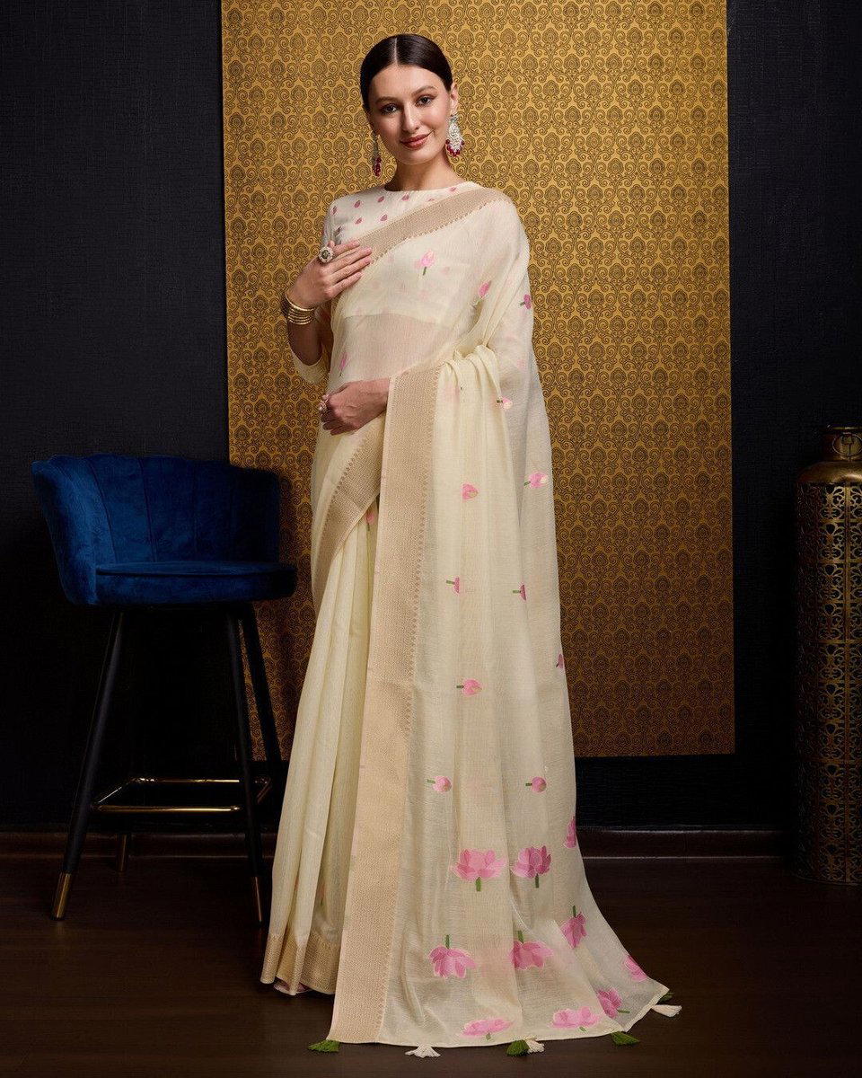BFM Floral Print Bollywood Cotton Blend Saree 1