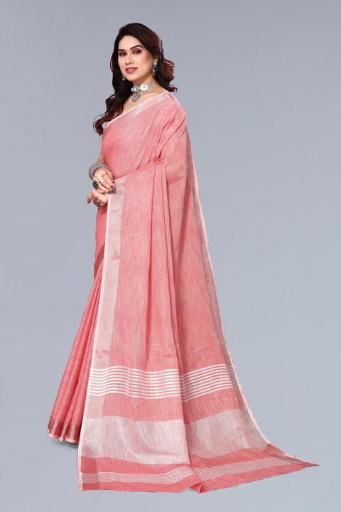 BFM Woven, Self Design Bollywood Linen Sarees Saree (Pink)