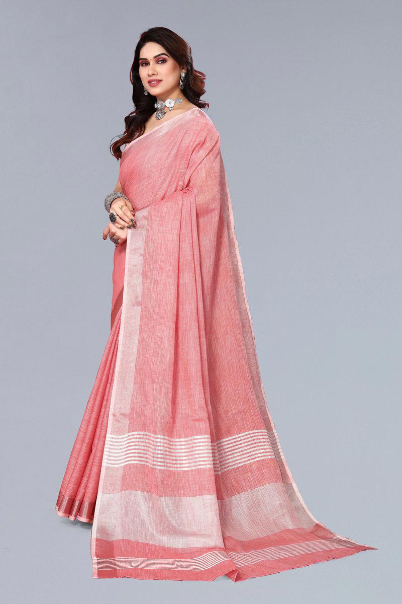 BFM Woven, Self Design Bollywood Linen Sarees Saree (Pink) 1