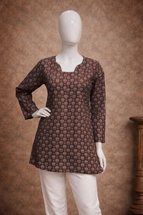 tunic-dark brown-print